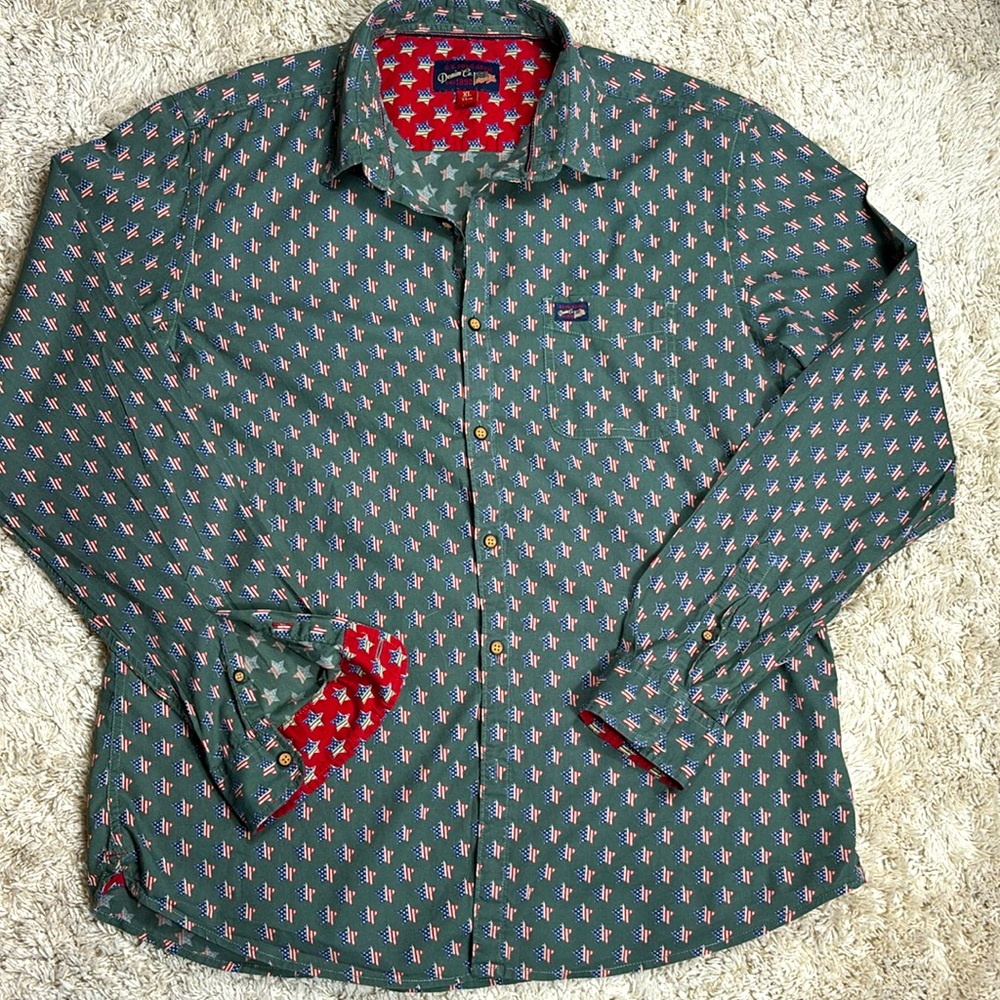 U.S. Polo Assn. Men's 100% Cotton Button Up Shirt, Green with Flags, Size XL
